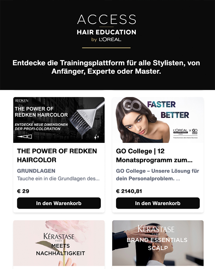 Screenshot zur Plattform L’Oréal Access Weiterbildung